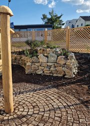 Auf einem Reiheneckgrundstück wurde Schurrasen und Thujahecke in einen artenreichen Senkgarten mit vielen Mauerritzen und eingesäten Fugen verwandelt.